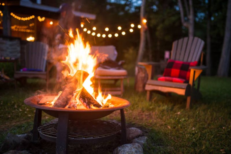 Patio campfire and patio chairs